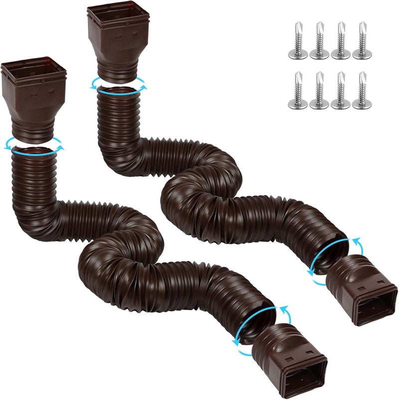 plusgutter 11.5ft Long Gutter Downspout Extensions Flexible, Drain Downspout Extender, Down Spout Drain Extender, Gutter Connector Rainwater Drainage, Extendable from 2.6ft to 11.5ft(2Pack, Brown) - Image 1